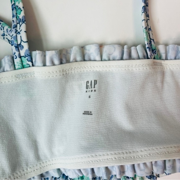 Gap Kids Microfloral Blue and Green Smocked high Waisted Swimsuit - Picture 3 of 6